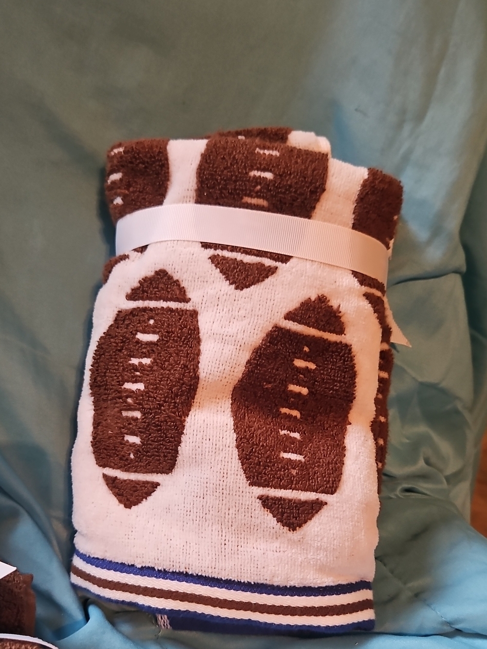 CARO Football Print Hand Towels and Washcloths - Brown & White - Picture 5 of 7